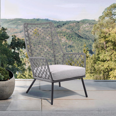 Indoor Outdoor Steel Lounge Chair With Truffle Rope And Gray Cushion