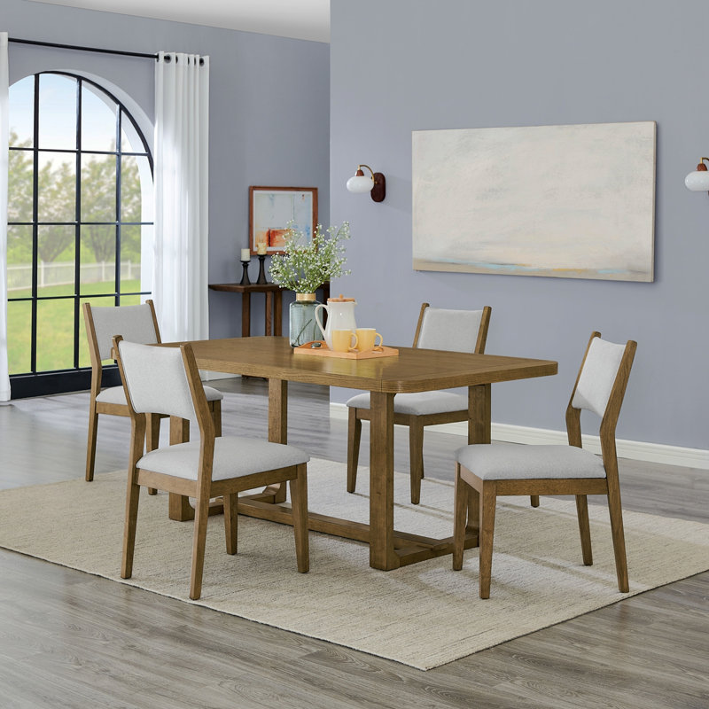 Colgan Dining Set, Trestle Dining Table With Stylish Chairs, Light Oak, 5 Pieces: Table, 4 Chairs