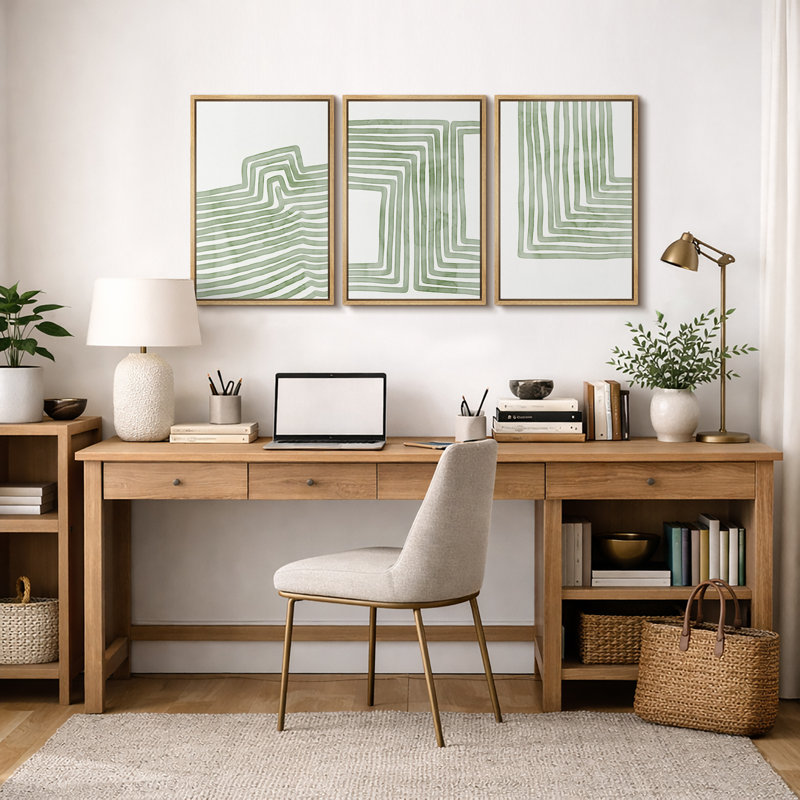 «Lin», art géométrique linéaire rayé vert doux, images murales minimalistes abstraites biologiques modernes, impression sur toile encadrée, 3 pièces, art mural: 16 po x 24 po x 3 pièces, 24 po x 36 po x 3 pièces
