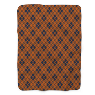 Orange Navy Squares - 1 Piece Premium Sherpa Blanket