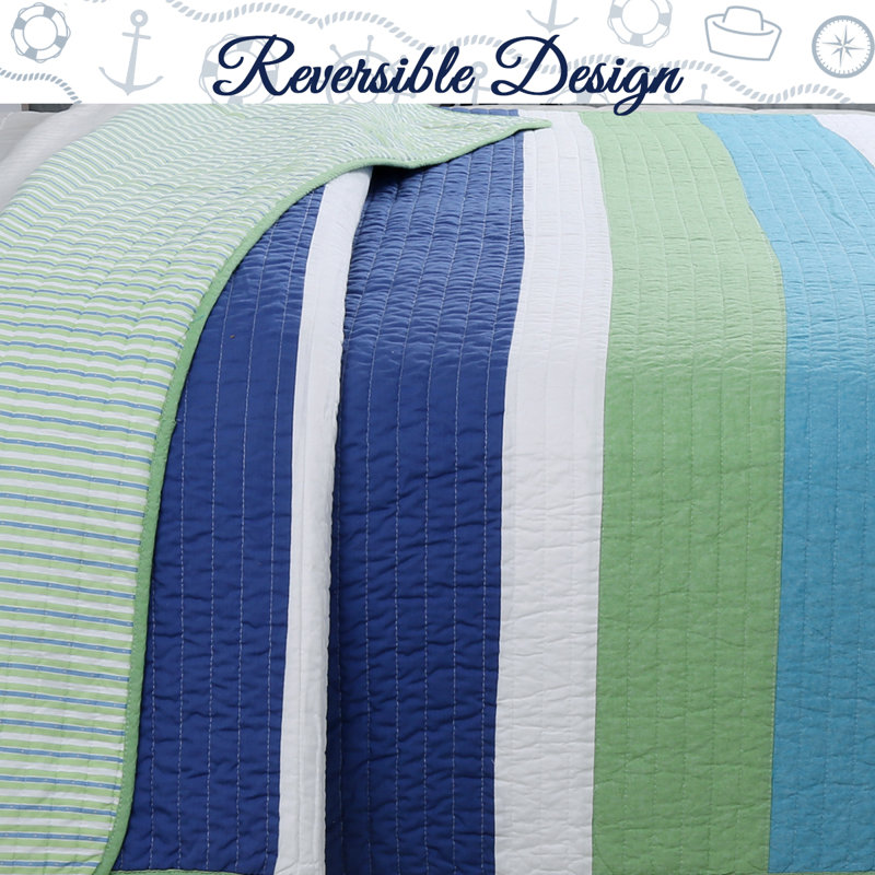 Waylon Blue and Green Cotton Twin Reversible Quilt Set