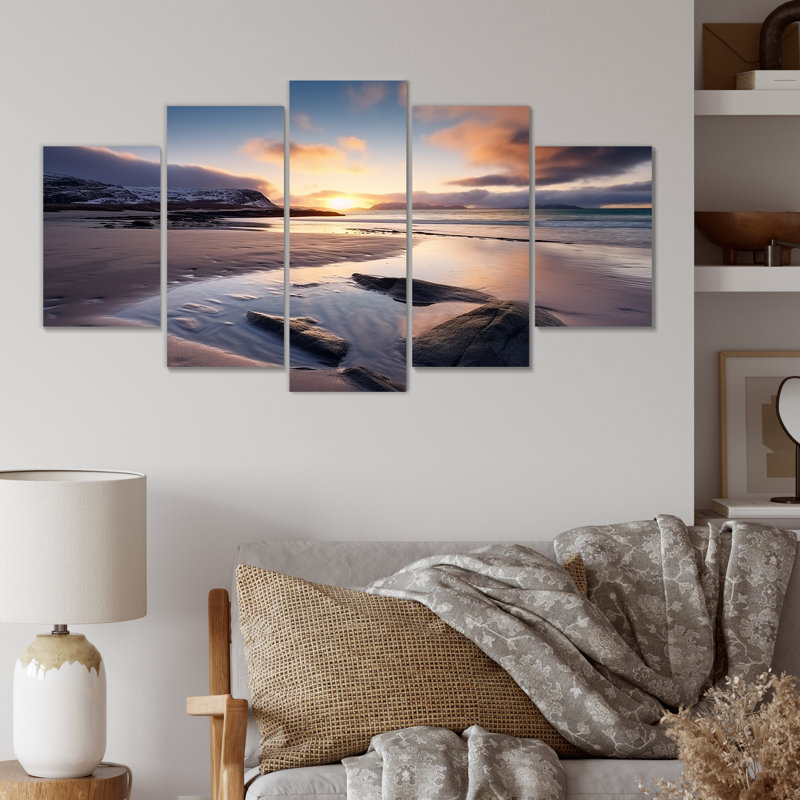 Sunrise On Rocky Beach III - Coastal Beach Multipanel Wall Art Canvas