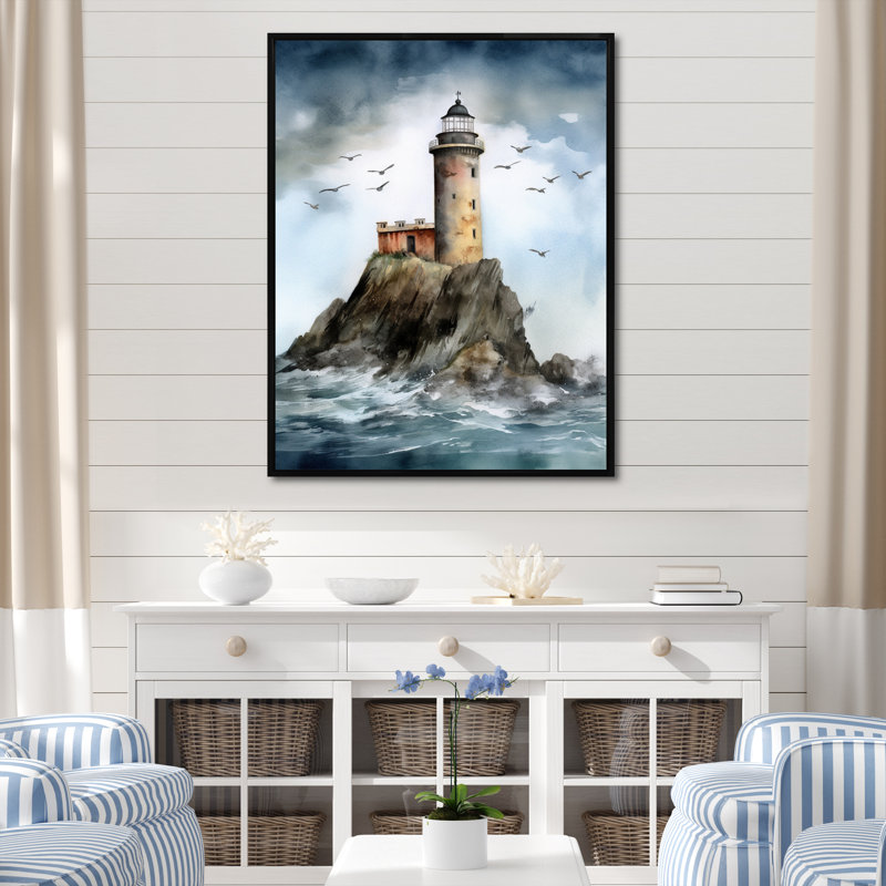 Océan tour de guet I - impressions sur toile côtières, H 32 po x l 16 po x P 1 po, Cadre flottant noir