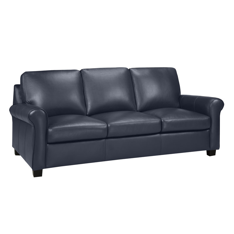 Canapé Ambrie, Cuir bleu marine, H 36 po x l 80 po x P 37 po