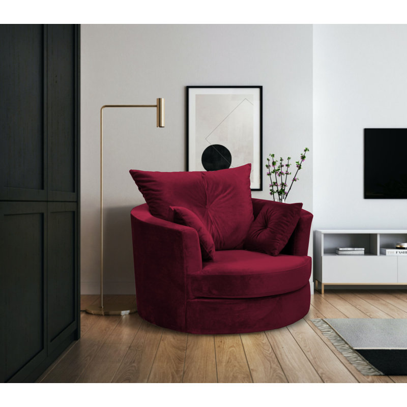 Bilbo Upholstered Swivel Barrel Chair, Red