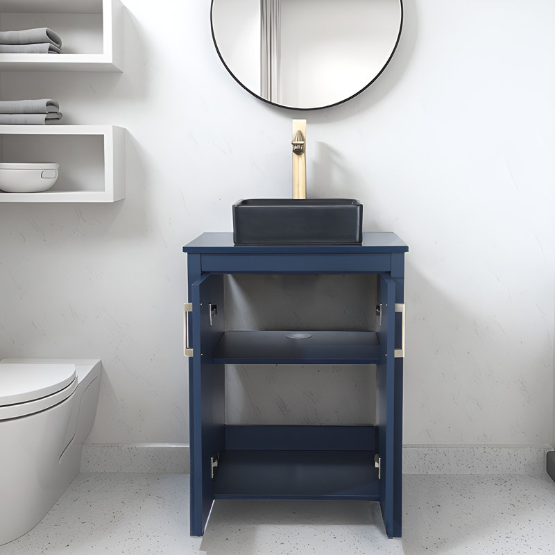 24'' Single Bathroom Vanity With Ceramic Top, Blue