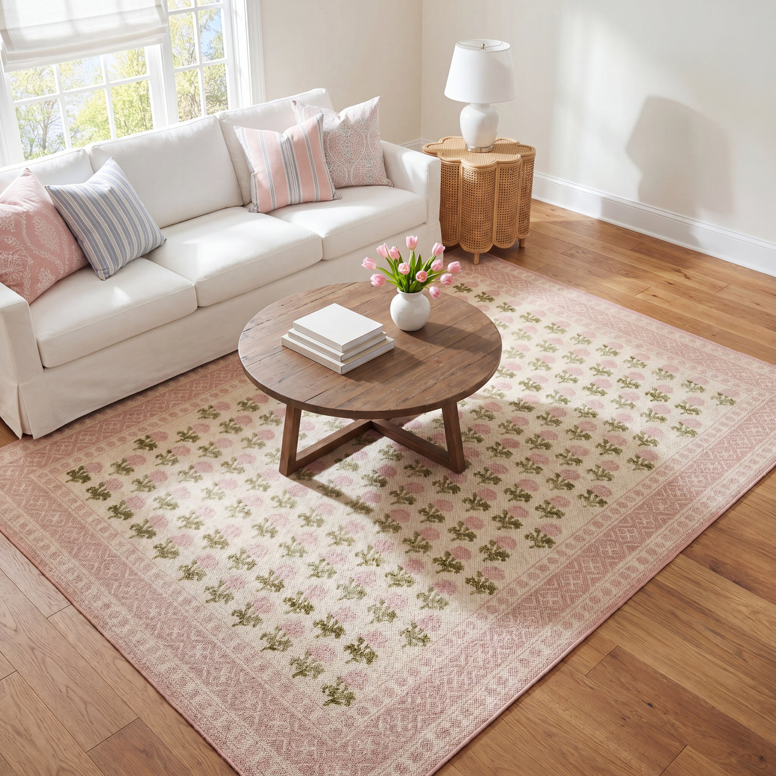 Anders Pink Floral Wool Rug, Rectangle 5'3" x 7'6"