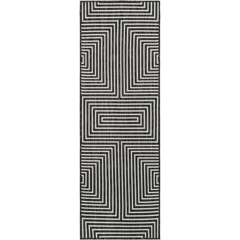Tapis contemporain noir et blanc Odawa, Tapis de couloir 2 pi x 6 pi 1 po