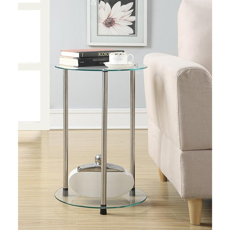 Beckett Glass End Table with Shelf, Black Glass