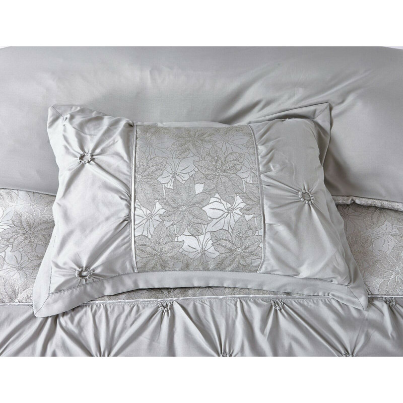 Maya Jacquard Duvet Cover Set Soft Microfiber Bedding with Pillowcases, Hypoallergenic & Luxurious, Silver