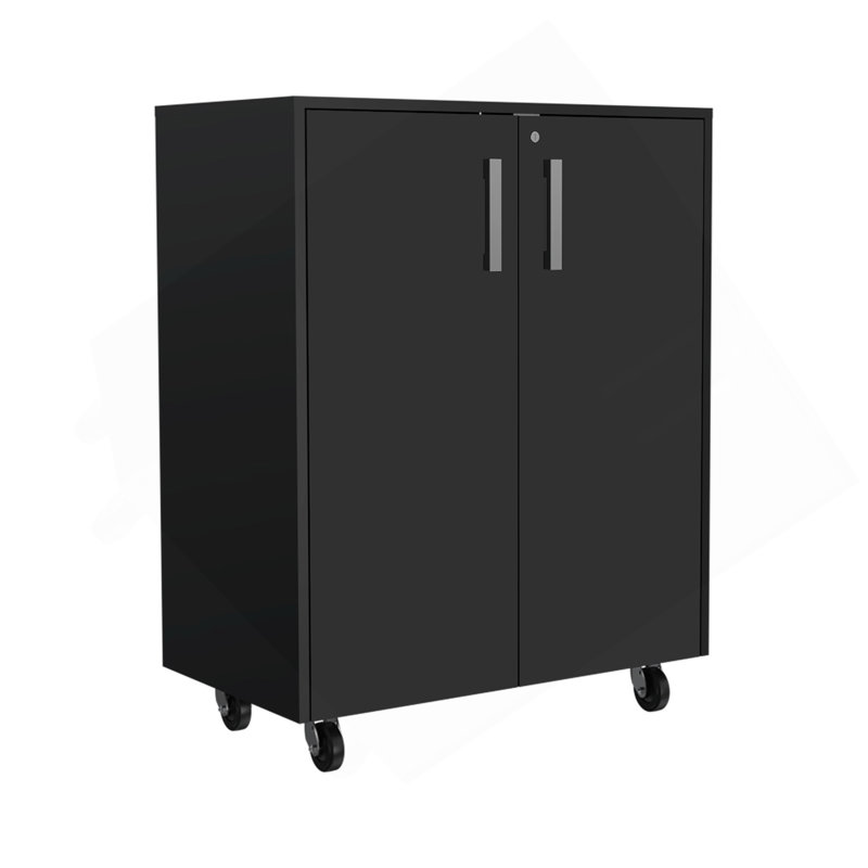 Armoire de rangement Lions, porte double et roulettes, finition wengé noir