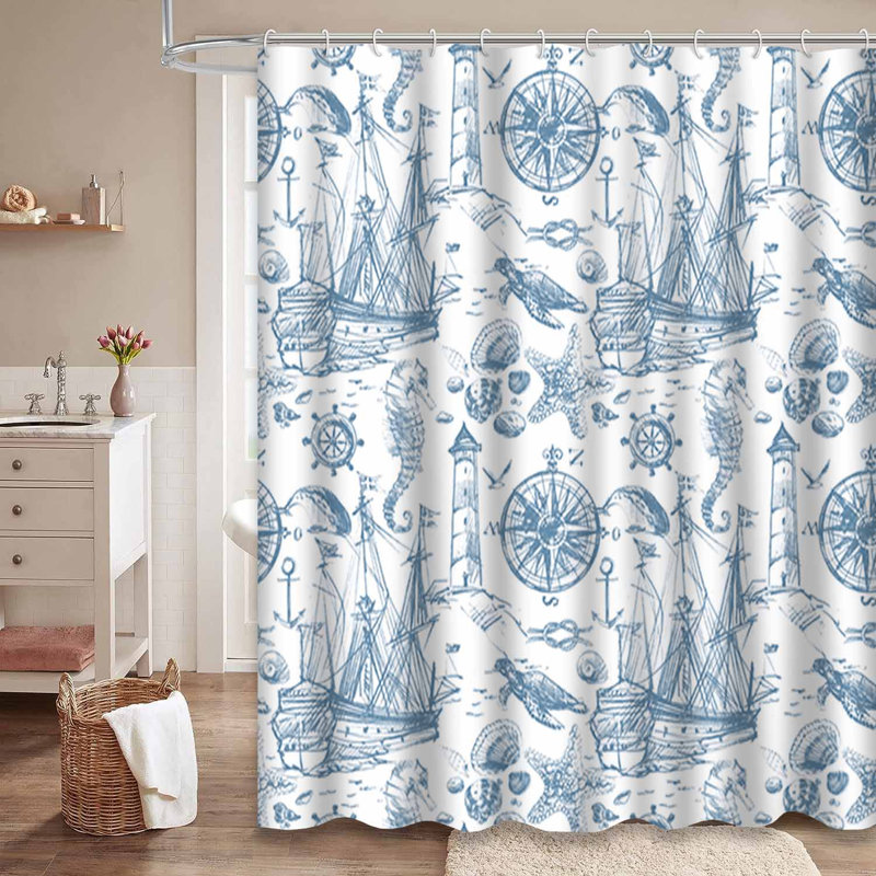 Rideau de douche nautique avec 12 crochets, L 72 po x l 72 po