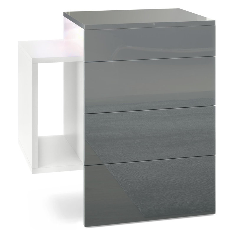 Mcardle 2 Drawer Bedside Table, Bordeaux, With LED spotlight