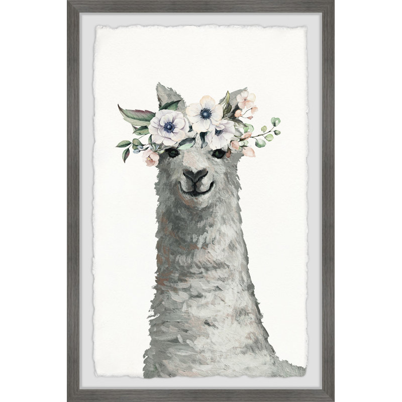 Tyrell Floral Crowned Llama - Single Picture Frame Painting, 30cm H x 20cm W