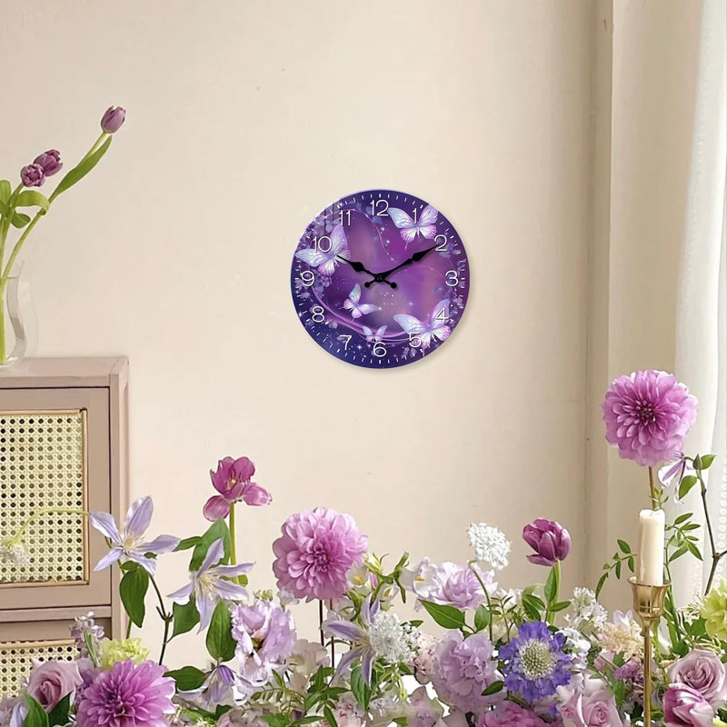 Horloge murale mauve pour fille avec horloge murale analogique à pile 12 po