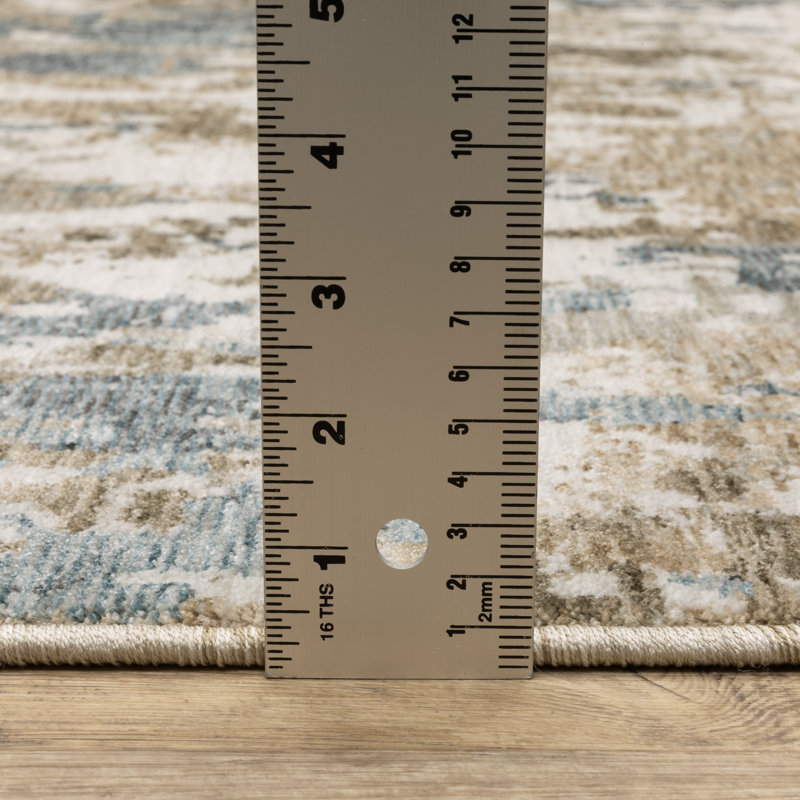 Ehlena Abstract Elements Beige/ Teal Area Rug, Rectangle 6'7" x 9'9"
