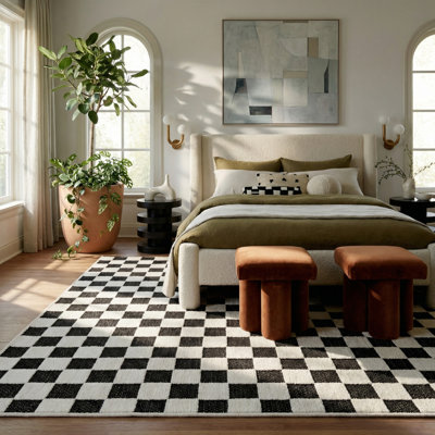 Rug Branch Rocky 8' x 10' (7'10" x 10') Black/White Checkered Indoor Area Rug, Contemporary, Low Pile, Stain-Resistant Carpet - Living Room, Bedroom, Dining Room, and Kitchen