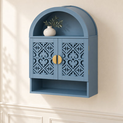 Wall-Mounted Arch Cabinet with Carved Doors