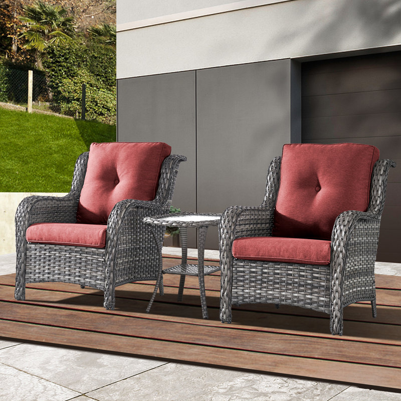 Carolina Wicker 2 - Person Patio Conversation Set with Cushions, Dark Red