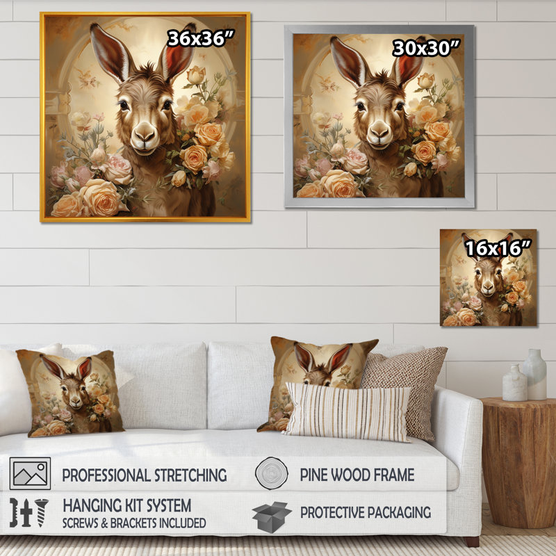 «Farmhouse Donkey In Field IV - Donkey», art mural, Toile tendue, 36" H x 36" W