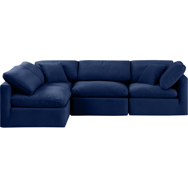 Itala Velvet L-Shaped Sectional Reversible, Navy Velvet