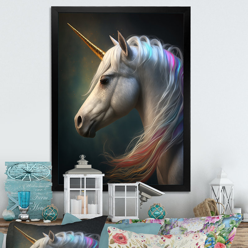 " Beautiful Portrait Of A Unicorn I ", Black Picture Framed Canvas, 20" H x 12" W x 1" D
