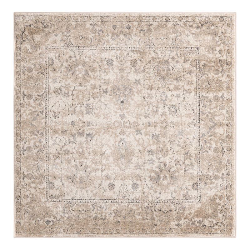 Singleton Oriental Ivory Area Rug, Square 5'3"