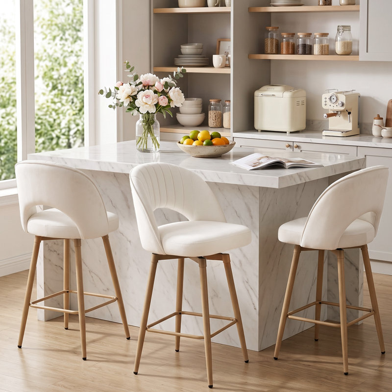 Ensemble de 3 tabourets de bar pivotants avec dossier 360 °, Blanc, 3