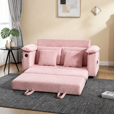 3-in-1 Pull Out Sleeper Sofa Bed, Foldable Tufted Futon Loveseat with Storage Pockets