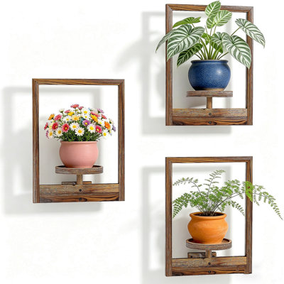 Ensemble de 3 tablettes suspendues en bois pour cadre à photo 16,5 po x 11,8 po, peut supporter 22 lb, porte-plante de fenêtre pour plantes d'intérieur, décoration murale de salon, balcon