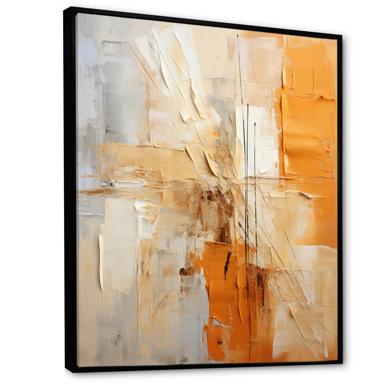 «Glam Orange Beige Collage IV», reproduction d'art sur toile encadrée, H 40 po x l 30 po, Reproduction avec cadre flottant