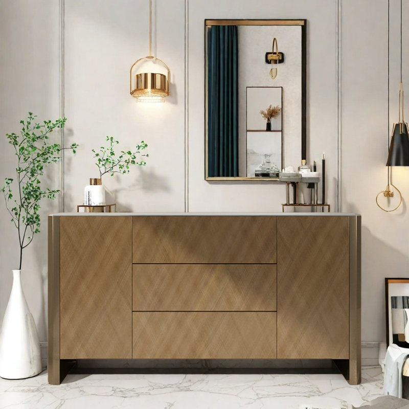 Modern Luxury Style Entryway Cabinet, H 35,4 po x l 59,1 po x P 15,7 po, Doré
