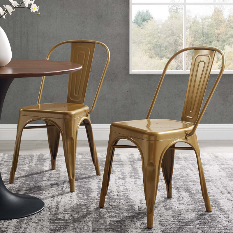 Gold Metal Bistro Dining Side Chair Set of 2