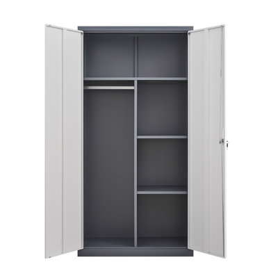 Garde-robe grande capacité en métal noir avec tringle et compartiments suspendus, garde-robe verrouillable avec serrures et clés, fabrication en acier, imperméable et ignifuge, convient à la chambre à coucher, au salon et à la salle de lavage