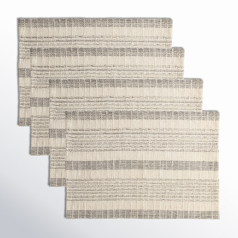 Ivory and Gray Woven Cotton Striped Placemat Set
