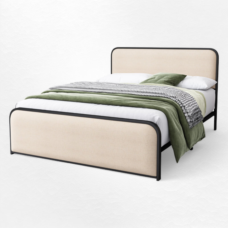 Lit plateforme tapissier, Grand, Beige / noir