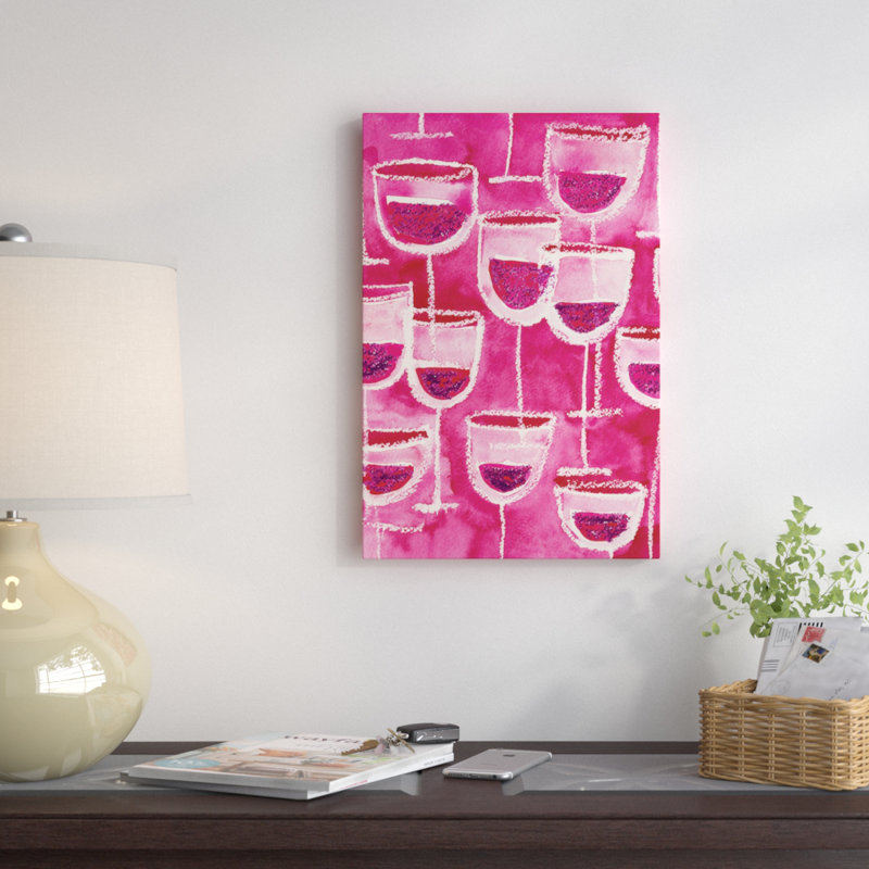 «Wine Glasses», reproduction d'art sur toile, Toile avec cadre noir, H 48 po x l 32 po x P 1,5 po, Blanc