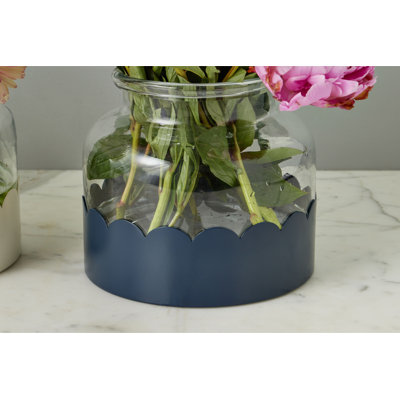 Scalloped Bloom 2-in-1 Vase - White/Navy Blue