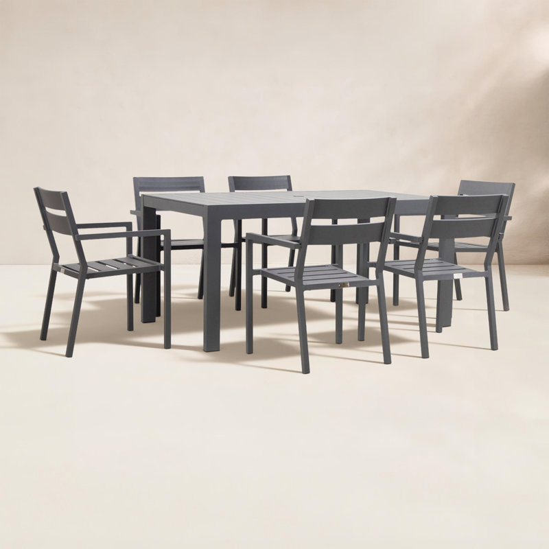 Eartha 6 - Person Patio Dining Set with Rectangular Table , Cushions Included, Canvas Regatta Sunbrella® Canvas, Slate