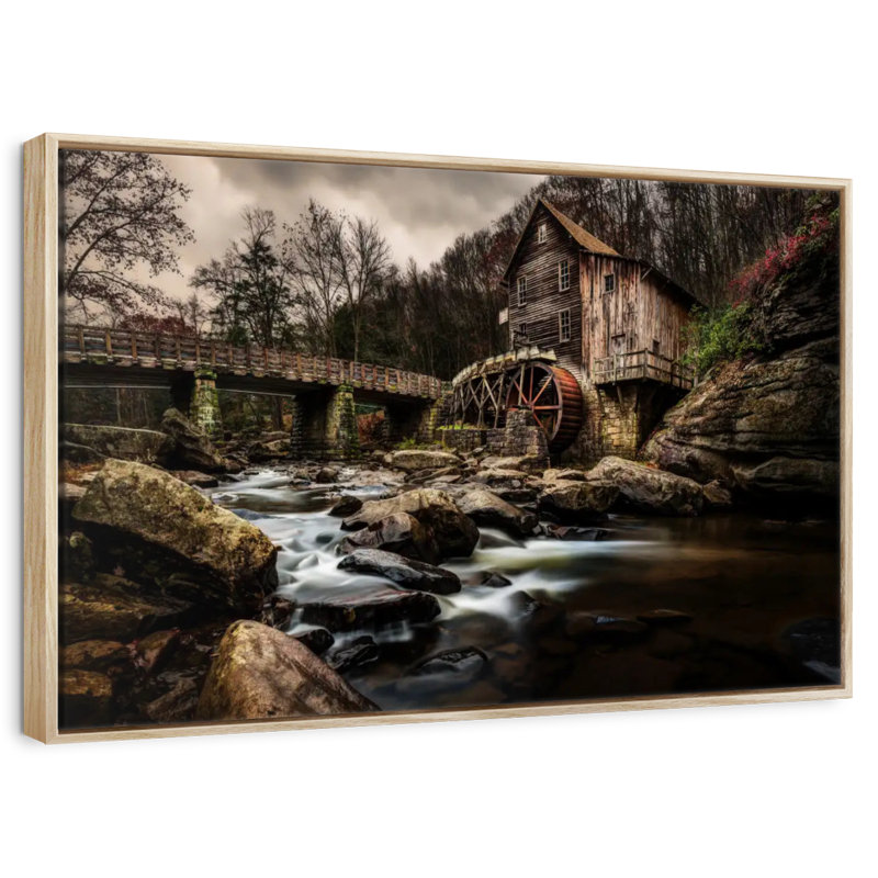 Moulin à charbon au parc Babcock, Cadre flottant en bois naturel, 31 po x 21 po