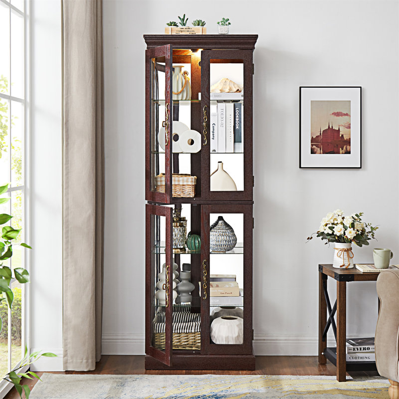 Lighted Glass Curio Display Cabinet, Cherry