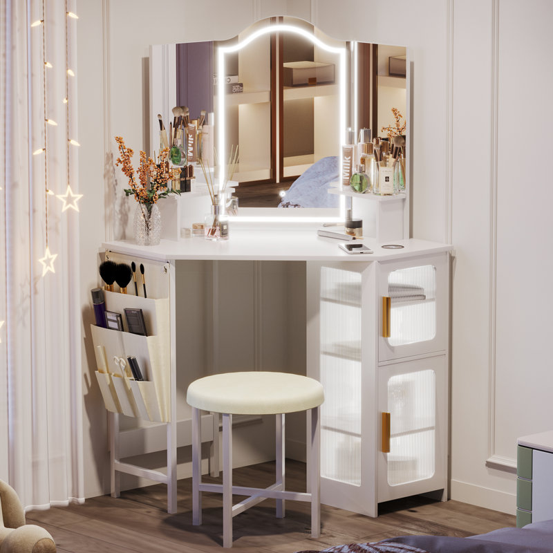 Brackmann Dressing Table with Mirror, White