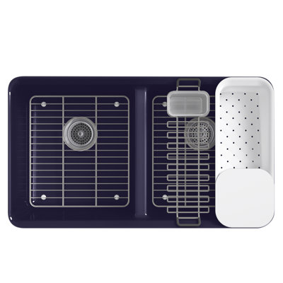 Évier de cuisine double à encastrer sous plan Riverby 33 po x 22 po x 9,625 po avec accessoires et 5 trous de robinetterie surdimensionnés