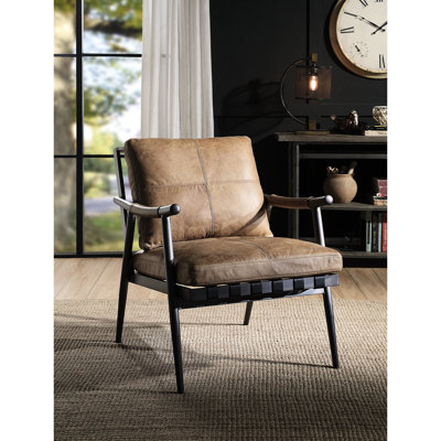 Fauteuil confortable en cuir - Structure d'appoint relax à pieds en châtaignier et en métal