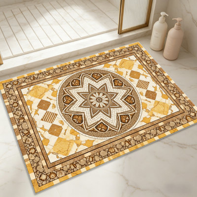 Tapis Golden Sand Marble Mandala pour le salon, doux et confortable, adapté à toutes les saisons, facile à entretenir, tapis de sol intérieur lavable à la machine, sous la table de ferme convenant à la chambre à coucher, à la salle à manger, au bureau, au balcon, au patio de décoration intérieure