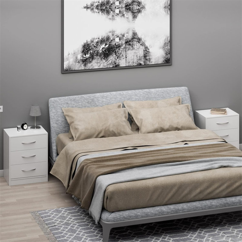 2X Bedside Table With 3 Drawers, White