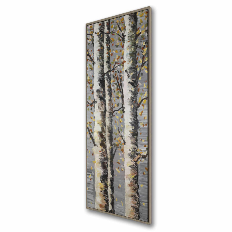 Blossoming Birches - Toile encadrée grise pour la décoration intérieure, H 49,25 po x l 17,25 po