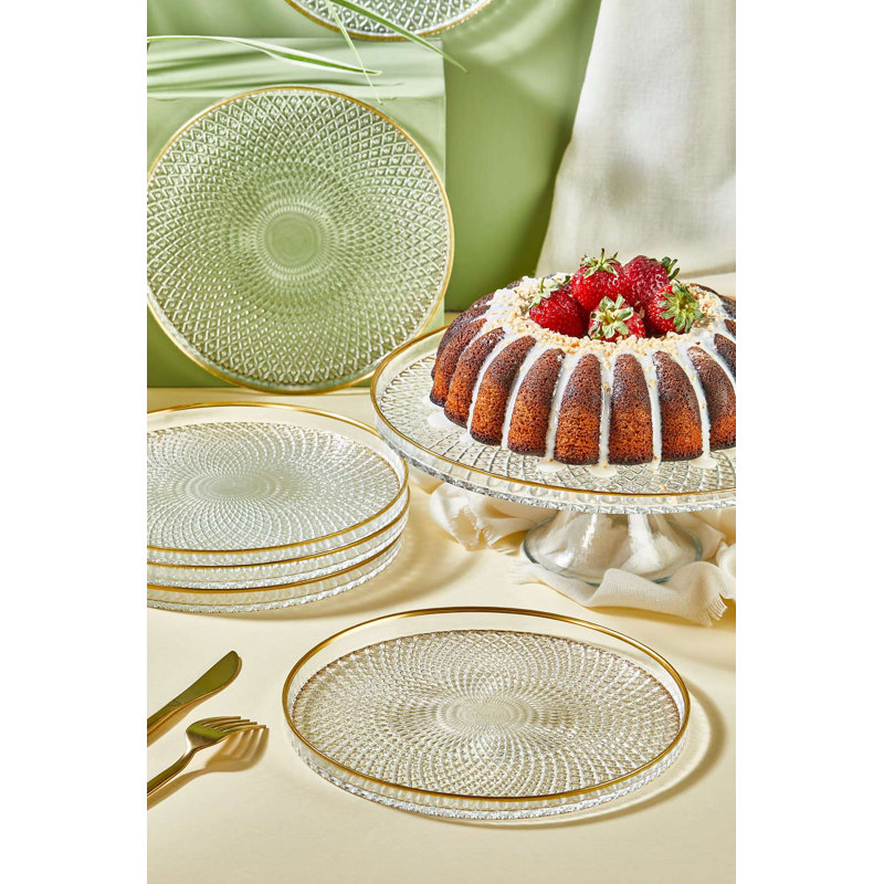Elegant 7-Piece Dessert Plate Set, 100% Glass | 6 Plates: 8.3 x 8.3 inches, Stand: 11.0 inches | Transparent Design, Perfect for Special Occasions & Parties | Not Dishwasher or Microwave Safe, Stylish & Durable