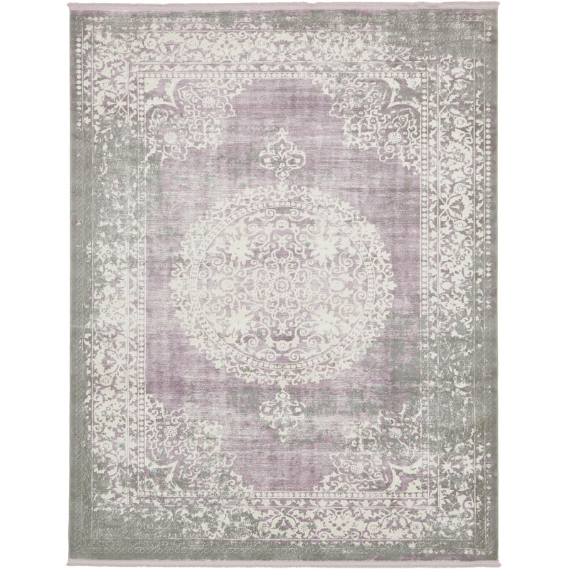 Malynn Oriental Area Rug, Rectangle 5'1" x 8', Purple/Beige