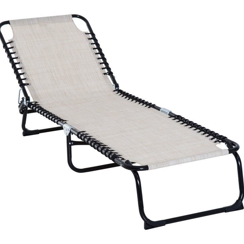 Chaise de patio pliante - 4 inclinables, filet respirant, blanc crème pour l'extérieur, siège de jardin inclinable pour la plage, pliable